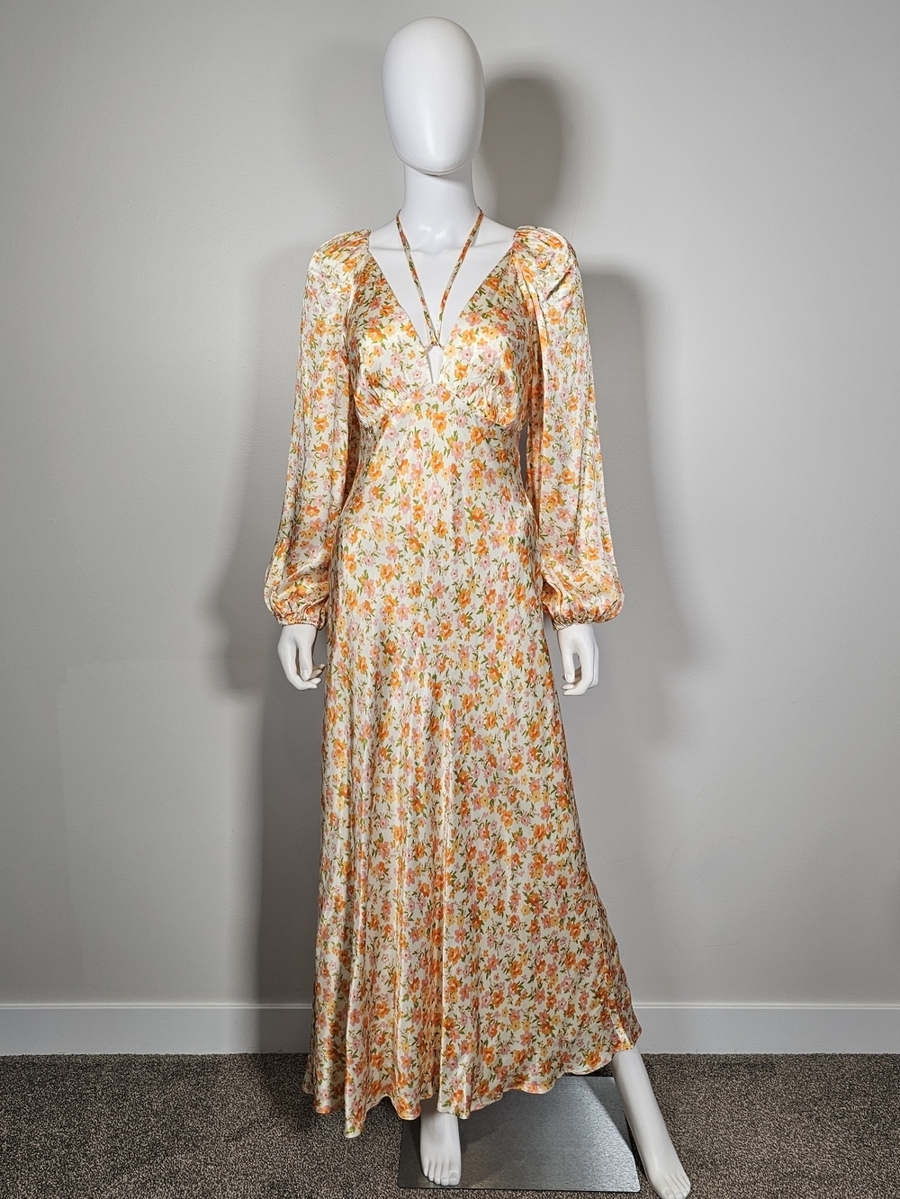 Ever New NWT Billie Satin Tie V-Neck Midi Dress in Fairlight Disty Floral Sz 8